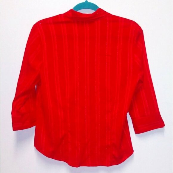 Vintage Secretary Blouse RED large Bow size PS Collar striped button up relaxed - Picture 2 of 9